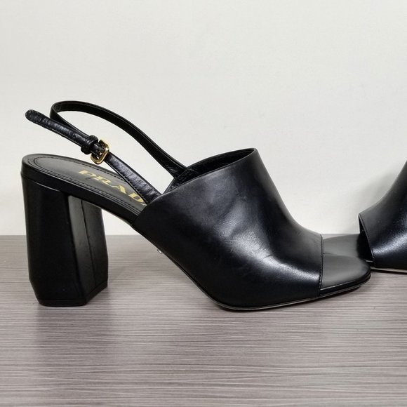 Prada Slingback 85mm Sandals, Black Leather, Size 6.5 US / 36.5 - Picture 7 of 11